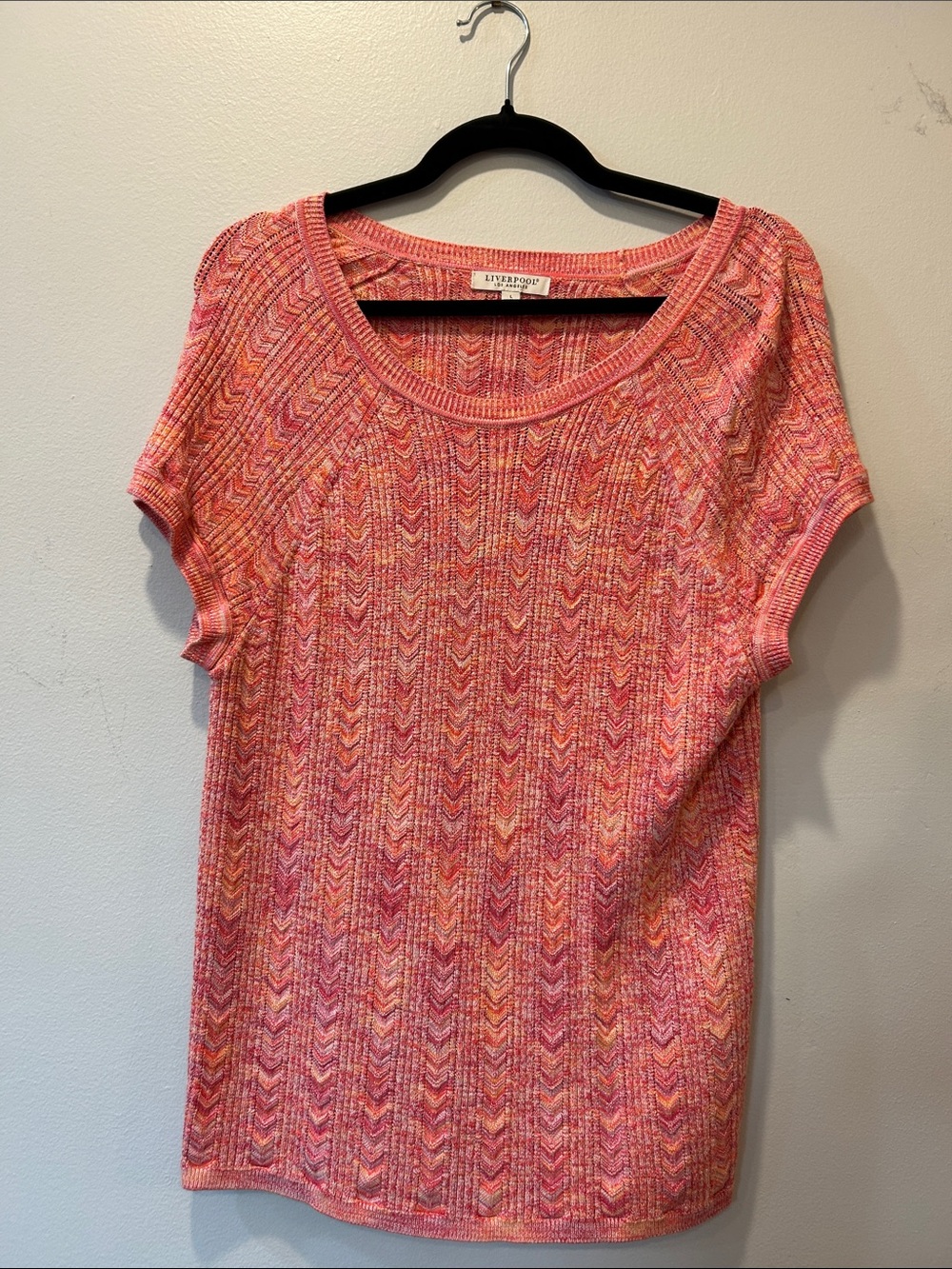 Liverpool Pink Multi Short Sleeve Knit Top